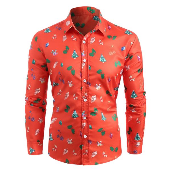 

winter men shirts casual slim fit christmas tree printed shirts men long sleeve turn down collar button up dress shirt clothing, White;black