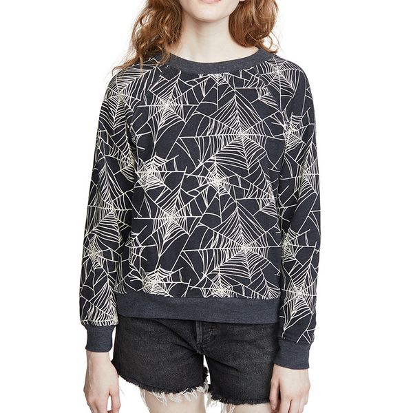 

women casual sports sweatshirt in spider net print 2019 pullovers femme mujer, Black
