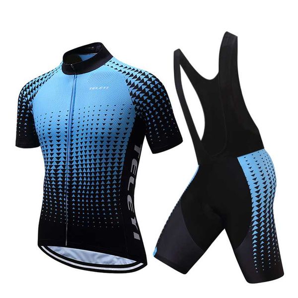 

racing sets teleyi 2021 pro team man cycling clothing set male short sleeve suit cycle dress bicycle jersey bike clothes maillot uniform kit, Black;blue