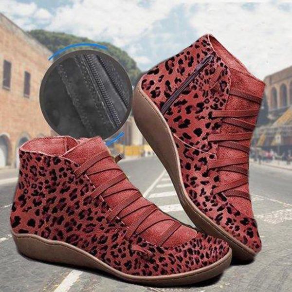 

selling 1 pair women boots shoes side zipper leopard pattern anti-slip breathable for outdoor -b5, Black
