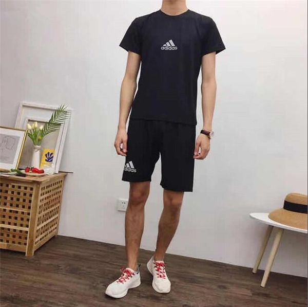 

2020 new addias arrivals summer mens tracksuit short sleeve t-shirt and shorts casual hoodies sports suit sports set men's round neck s, Gray