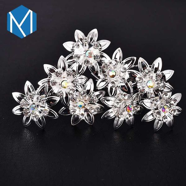 

m mism 12 pcs rhinestone exquisite rose flower bridal hair accessories girls wedding shiny crystal bun maker tools hair pins, Golden;white