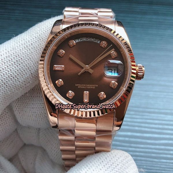 

version day-date 36 series m128235-0037 brown diamond dial eta 2836 automatic 128239 mens watch gold steel case sapphire luxury watches, Slivery;brown