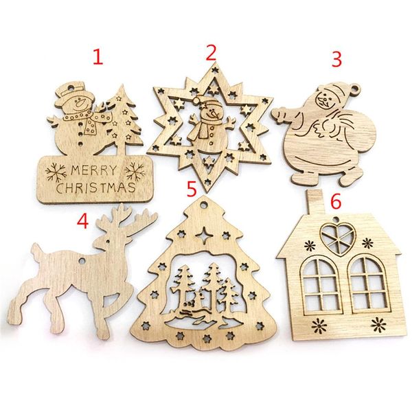 

10pcs innovative wooden crafts christmas tree holiday decoration diy wooden christmas decorations pendant with twine