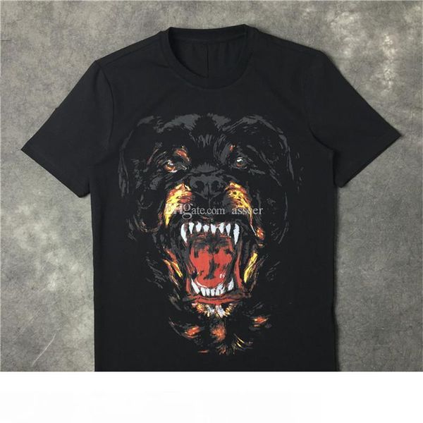 

luxury summer designer t shirt fashion dog print cotton tees black men women short sleeves s-xl, White;black