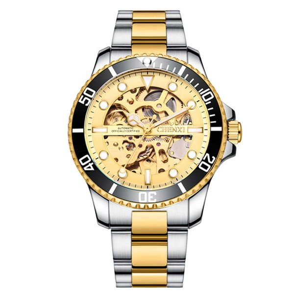 Chenxi relógios masculinos mecânicos automáticos de alta qualidade oco mostrador analógico face 001 pulseira de aço inoxidável fivela de aço inoxidável