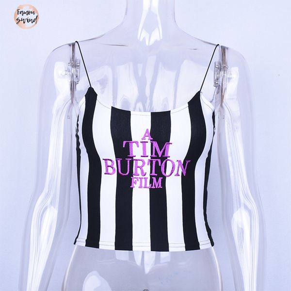 

crop spaghetti straps stripe letters embroidery slash neck casual women fashion summer polyester camis, White