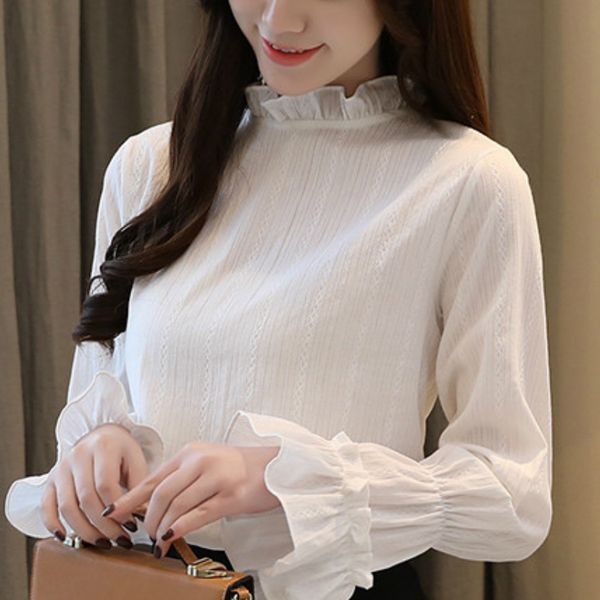 

womens and blouses flare long sleeve white blouse women shirts fashion woman blouses 2019 stand collar blouse women c242