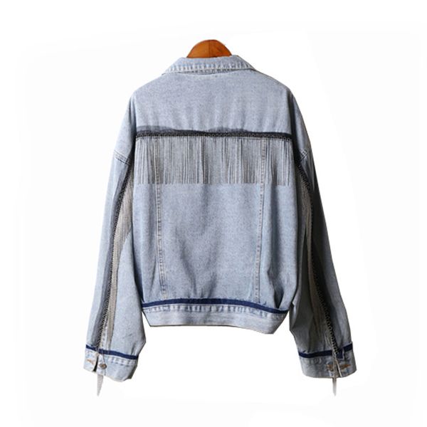 

perhaps u women denim jacket metal tassel c0080, Black;brown