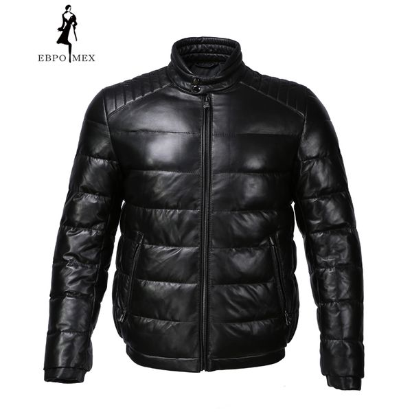 

young style leather jacket mandarin collar leather jacket men internal cotton mens genuine warm jaqueta de couro, Black