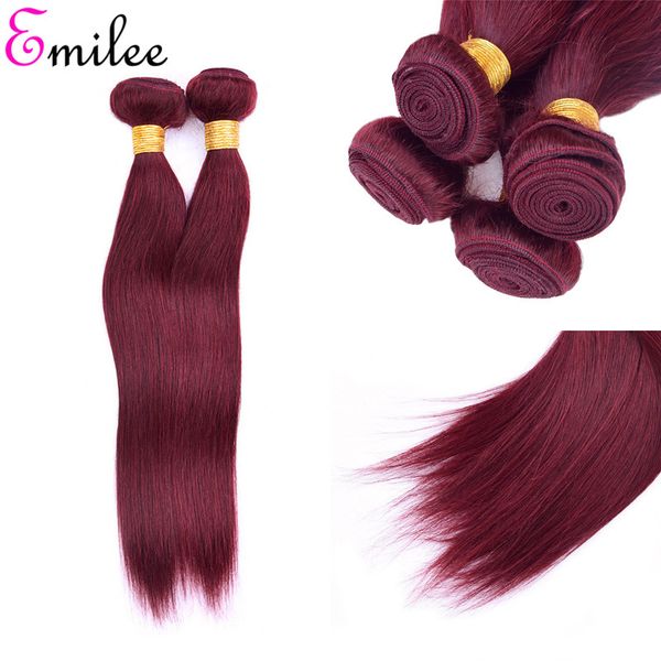 Emilee Burgundy Straight Remy 99j Human Hair 4 Bundles 100