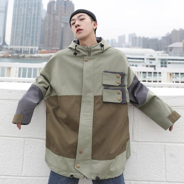 

men hip hop jacket windbreaker harajuku camouflage multi pockets hooded jacket streetwear autumn 2019 camo hoodie jackets coat, Black;brown