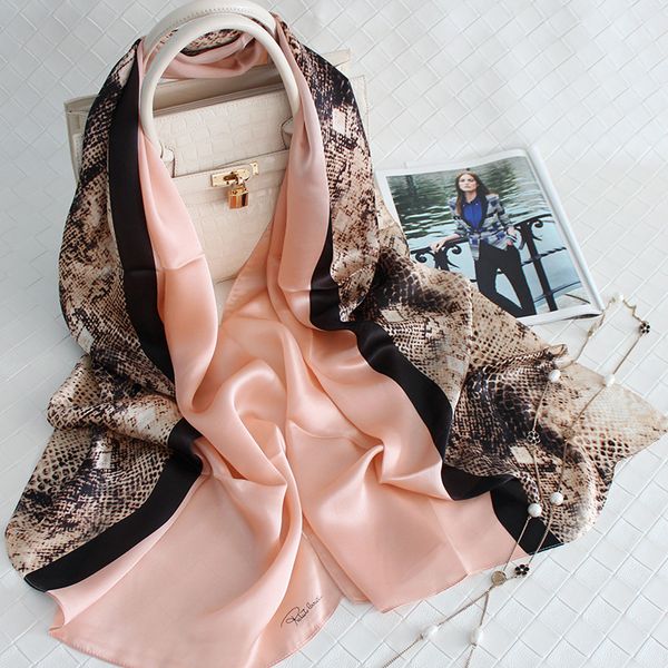 

solid color spell color silk scarf snake skin grain leopard print printing silk joe its satin long towel scarf, Blue;gray
