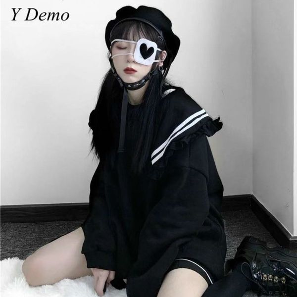 

понкий harajuku опѬнй ил  длиннм Ѭђкавом полоаой воѬоник женин оло, Black