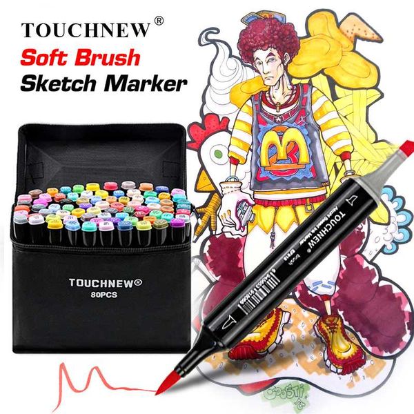 

touchnew single color markers dual brush markers oily alcohol based sketch for drawing manga art supplies pens