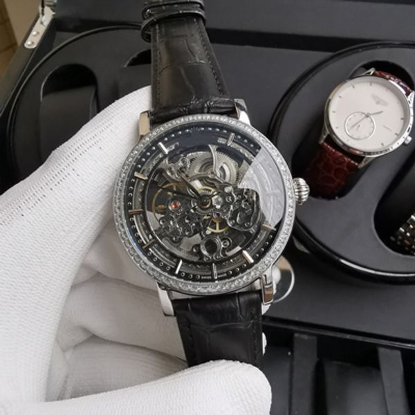 

мужская большая пилотная фабрика розовое золото толстое покрытие коричневый кожаный спортивный ремешок запас хода механические автоматически, Slivery;brown