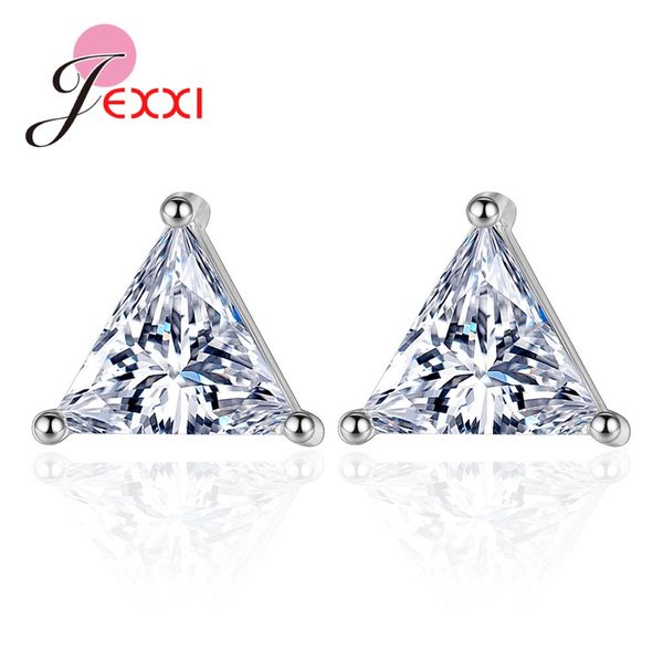 

new fashion women/lady/girls 100% 925 sterling silver geometric cubic zirconia stud earrings fast delivery triangle/square cz, Golden;silver