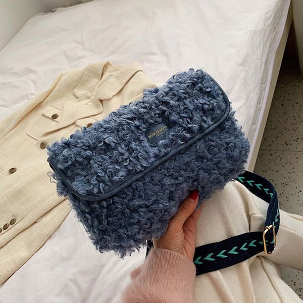 

зимняя мода мягкие плюшевые квадратные crossbody сумки для женщин широкий ремень плеча сумки посыльного дизайнер искусственная кожа женщины