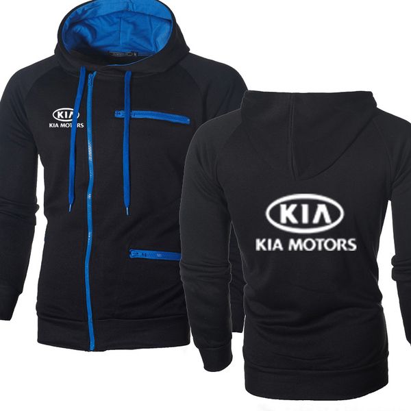 

men hoodies kia car logo print casual hiphop harajuku long sleeve fleece warm hooded sweatshirts mens zipper jacket, Black