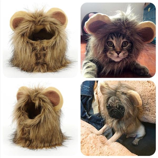 

1pc funny small dog cat cosplay lion wig head cap hat with ear for puppy cats autumn winter dress up costume muffler scarf pzp59