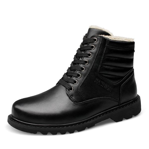

snow boots men shoes waterproof winter boot men winter shoes leather fur warm snow boots casual leather, Black