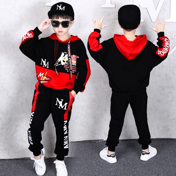 

boys letter tracksuit 2019 spring children clothing hooded sets cotton t-shirt + pants 2 pcs sport suit boy clothes set costumes t200414, White