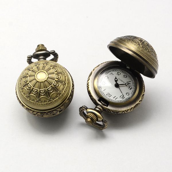 

5pc vintage round ball emboss zinc alloy quartz pocket watch for hangles necklace making antique bronze 36x27x25mm,hole: 10x1mm, Slivery;golden