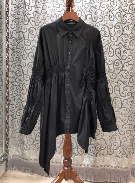 

2019 awn new women's lapel solid color decoration loose medium length versatile shirt 1013, White