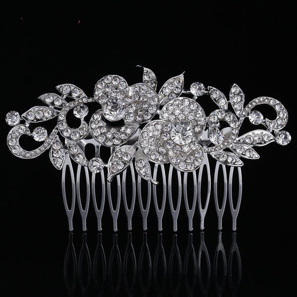 

new silver flower leaves bridal hair comb crystal women hair side combs wedding accessories jewelry my874, Golden;white