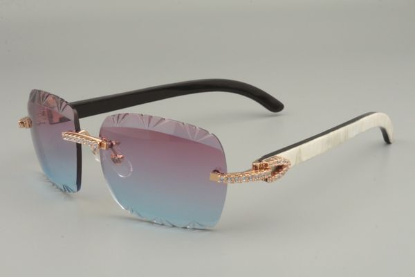 

2019 new direct-engraving lens, high-quality diamond series carved sunglasses 8300765 pure natural mixed horn / black flower horn sunglasses, White;black