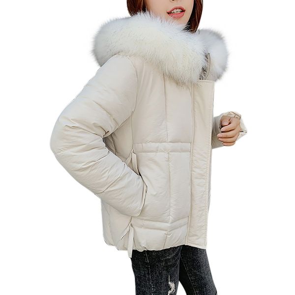 

big fur 2019 new parkas female women winter coat thick cotton hoodied womens outwear parkas for women overcoat manteau femme, Black