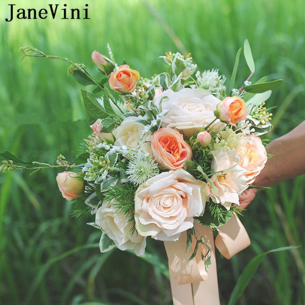Acheter Janevini Vintage Mariage Bouquets De Mariée Fleurs Jardin Bohême Artificelle Roses Estival En Plein Air Faux Bouquet Buque De Noiva Nouveau