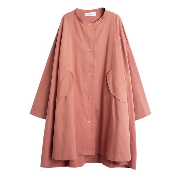 

lanmrem] 2019 autumn and winter new products fashion solid color pocket stand collar long loose coat female pa458, Tan;black