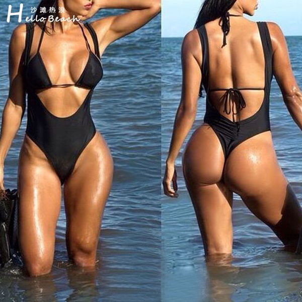 

hello beach one piece swimsuit high cut swimwear womens swim suit monokini print trikini bathing suit maillot de bain one piece, White;black