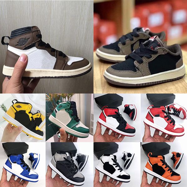 

children travis scotts cactus jack 1s kids basketball shoes 1 high og booties spiderman vintage baby toddler shadow running shoes trainer, Black