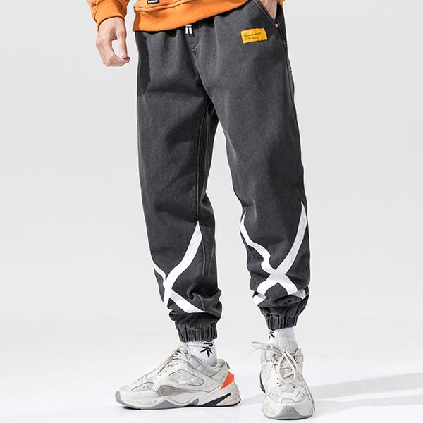 

distressed jeans men joggers streetwear 2020 spring new print cross hip hop harem pnats men elastic waist washed trousers, Blue