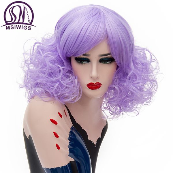 

msiwigs short bob wig cosplay synthetic blonde heat resistant hair for women side bangs pink grey yellow wigs, Black