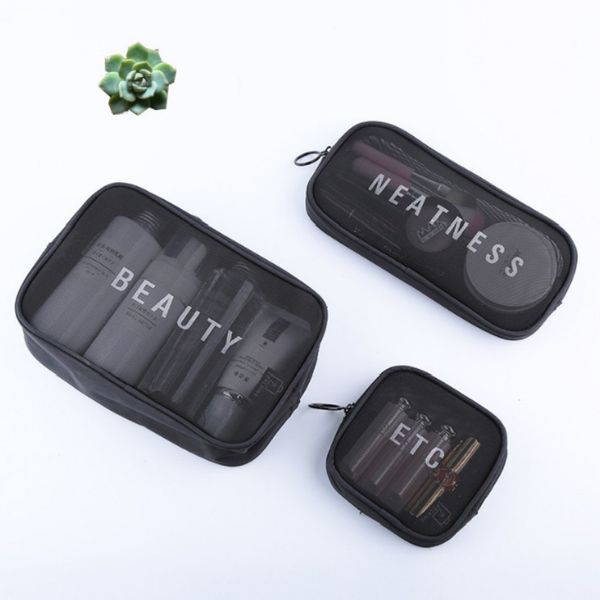 

travel small large cosmetic bag set small large makeup mesh black toiletry bags women men wash organizer pouch case