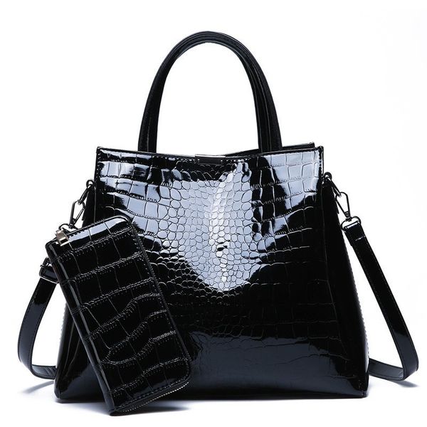 

women casual tote large capacity patent pu leather handbag long wallet ladies composite shoulder messenger bag clutch purses sac