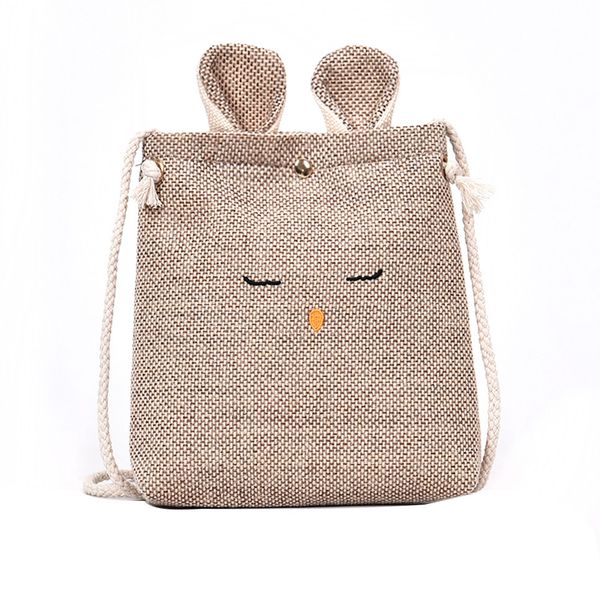 

women burlap cat ears small square bag simple cute shoulder crossbody bag