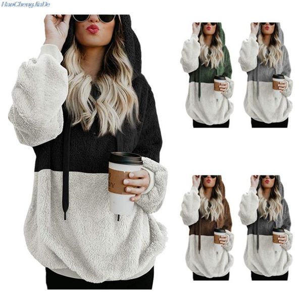 

women sweaters fashion new winter coat jacket female zipper pocket even spell color plush sweater, White;black