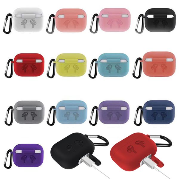 

solid color bluetooth earphone case for airpods pro protective cover charging box for airpods cases protector with carabiner
