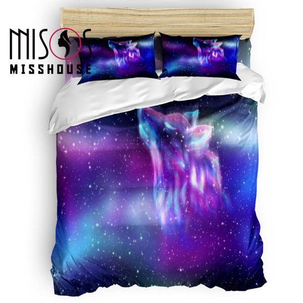

misshouse animal wolf starry sky duvet cover set bed sheets comforter cover pillowcases 4pcs bedding sets