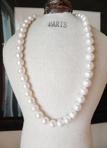 

genuine huge 11-13mm south sea white pearl necklace 925silver gold clasp, Silver