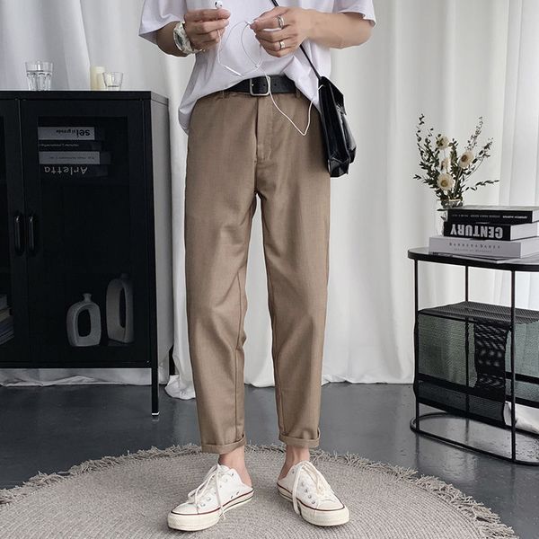 

straight casual pants men's slim stylish solid color business dress pants men streetwear wild british style suit trousers mens, Black