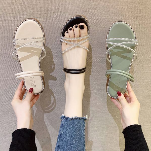 

shoes woman 2020 womens slippers outdoor glitter slides pantofle fashion flat jelly summer new soft crystal basic pu, Black