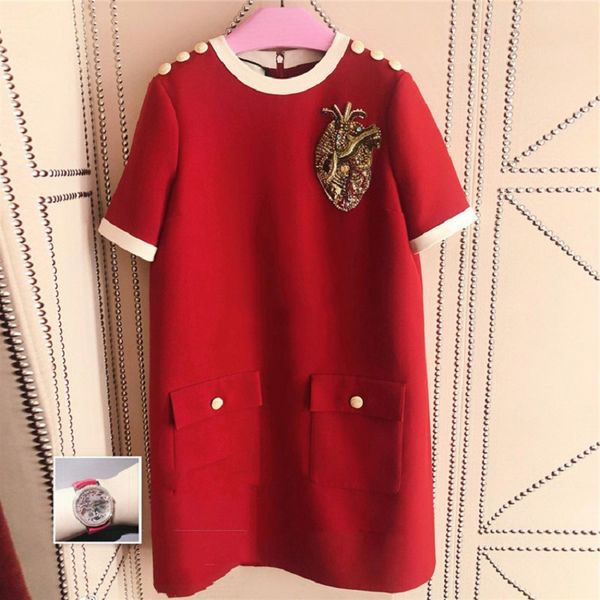 

spring luxury women loose dress red short sleeve o-neck mini dress fashion party brand casual designer clothes xxl, White;black