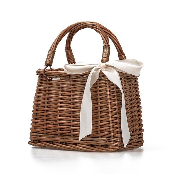 

style rattan woven bag handbag natural fashion beach bag for ladies storage basket outdoor lunch picnic box bag new