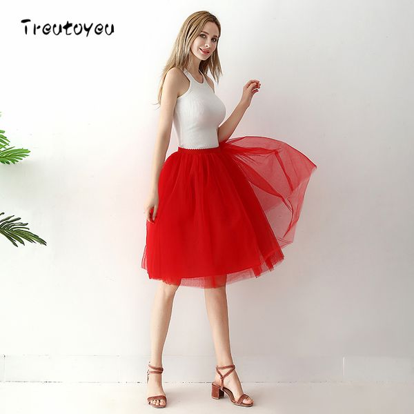 

6 layers knee length tulle skirt elegant pleated red tutu skirts womens vintage lolita petticoat faldas mujer saia jupe, Black;gray