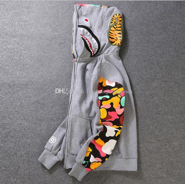 

нового мужской одежда hoodies куртка серого камуфляж акула печати мода для мужчин хлопок с капюшоном спортивного внутренними флисовой толсто, Black